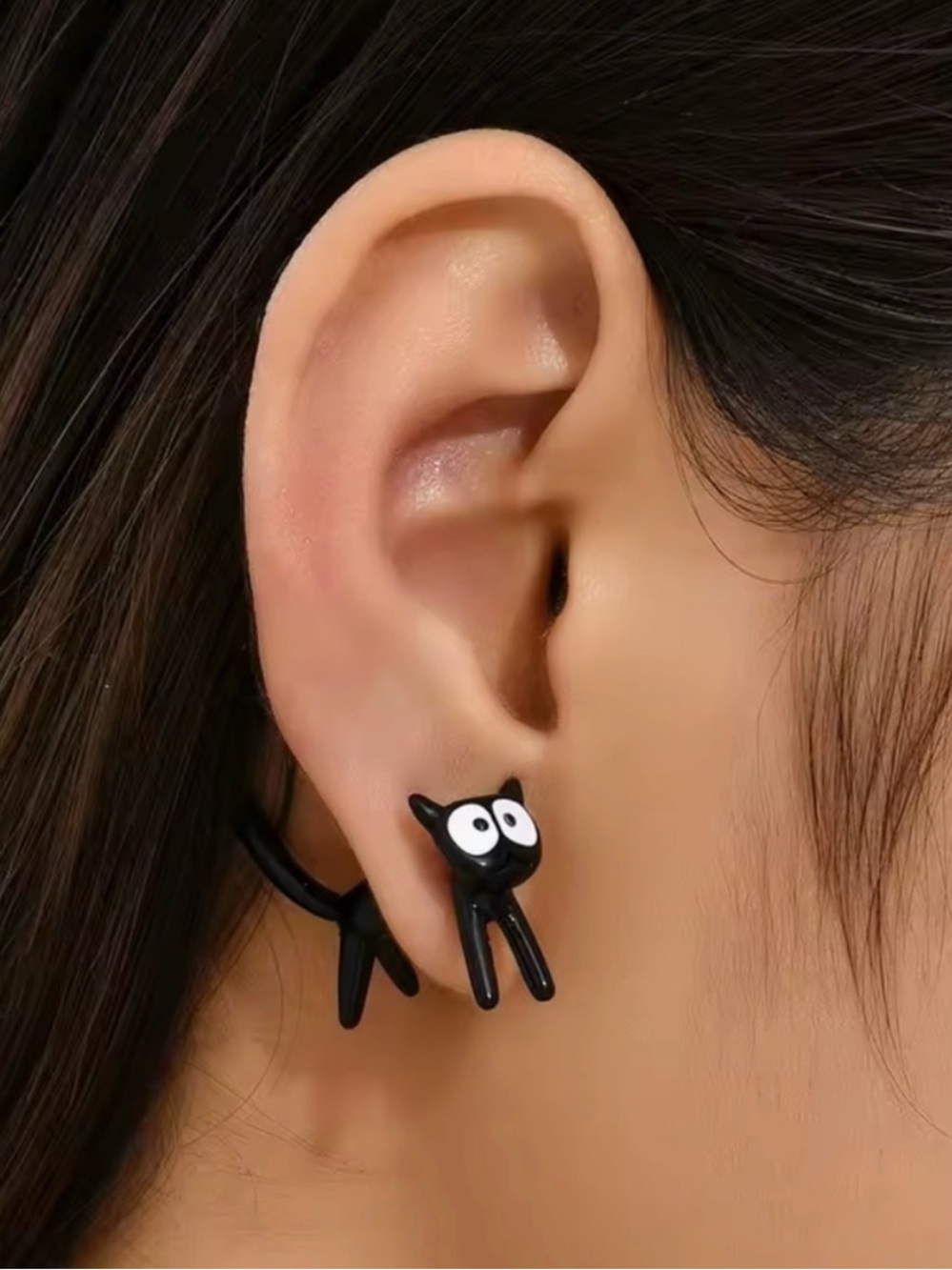 Playful Black Cat Stud Earrings